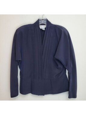 vintage Breckenridge petites pleated surplice blouse navy blue